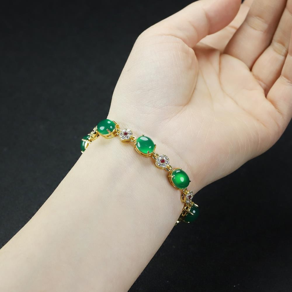 Girl Grandma Mothers Lady Women Green Jade Beads Bracelet Jewelry Gift Box DD300
