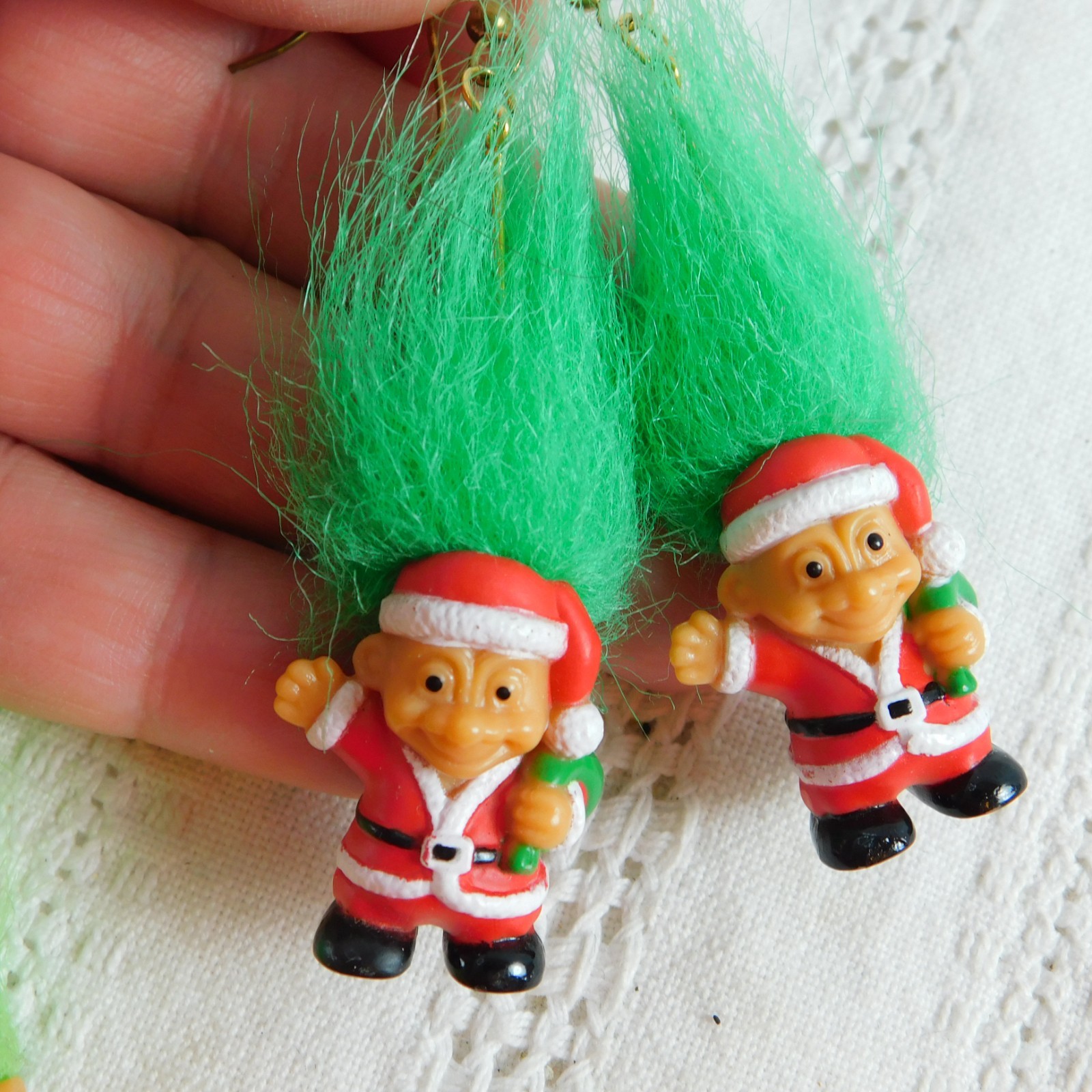 Russ Troll Earrings Christmas Halloween Lot of 2 Vintage Resin Pierced Dangle