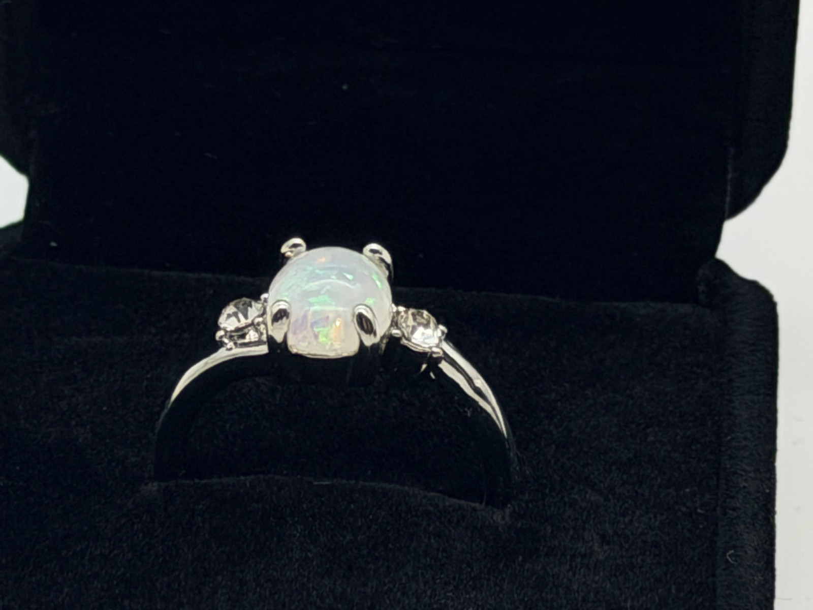 Opal Heart Ring Size 7 – Iridescent Synthetic Opal & Crystal Accent Fashion Jewe