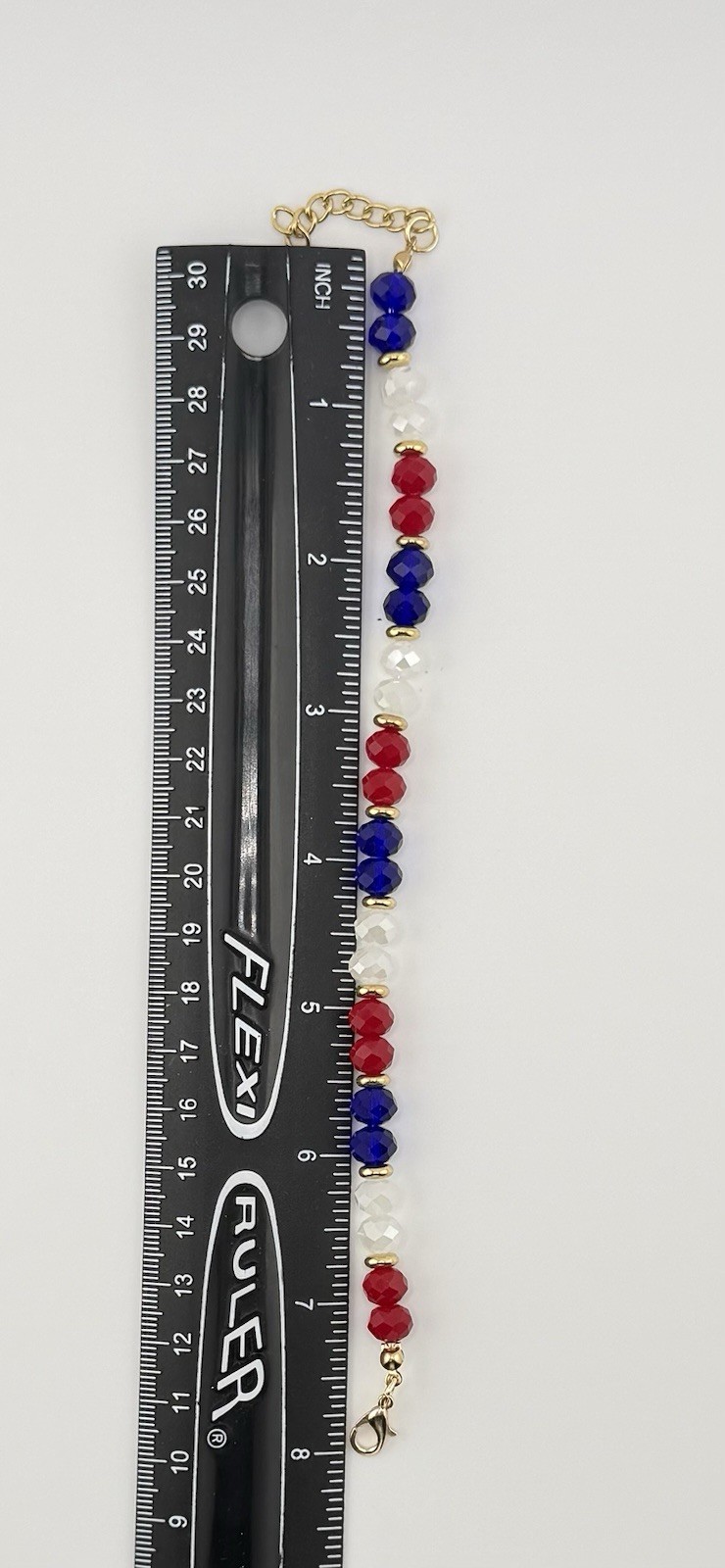Red White & Blue Crystal Bead Bracelet 7-8in Adjustable Lobster 4th of July Gift
