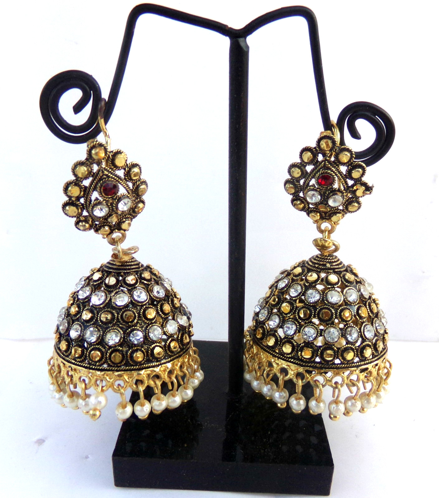 South Indian Traditional Gold Plated Pearl Jhumka Earrings for Girls and Women
