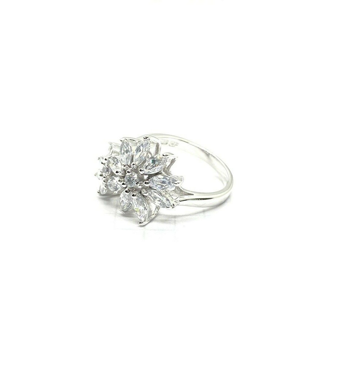 (SIZE 6,7,8,9) Sparkling Double FLOWERS RING Clear CZ Stones 925 STERLING SILVER