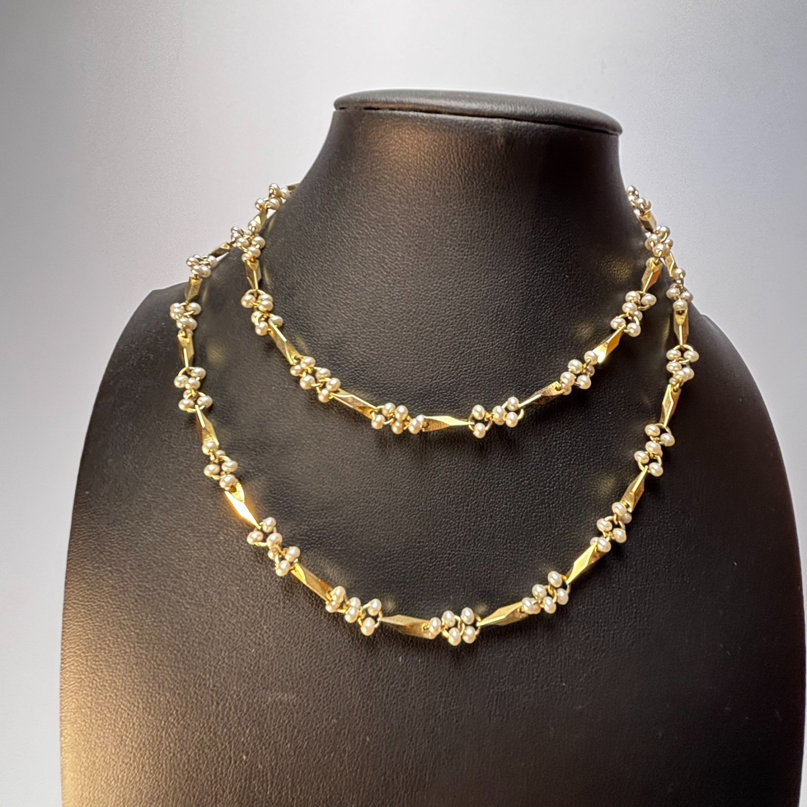 Faux Pearl Cluster Gold Tone Long Necklace White Elegant Jewelry