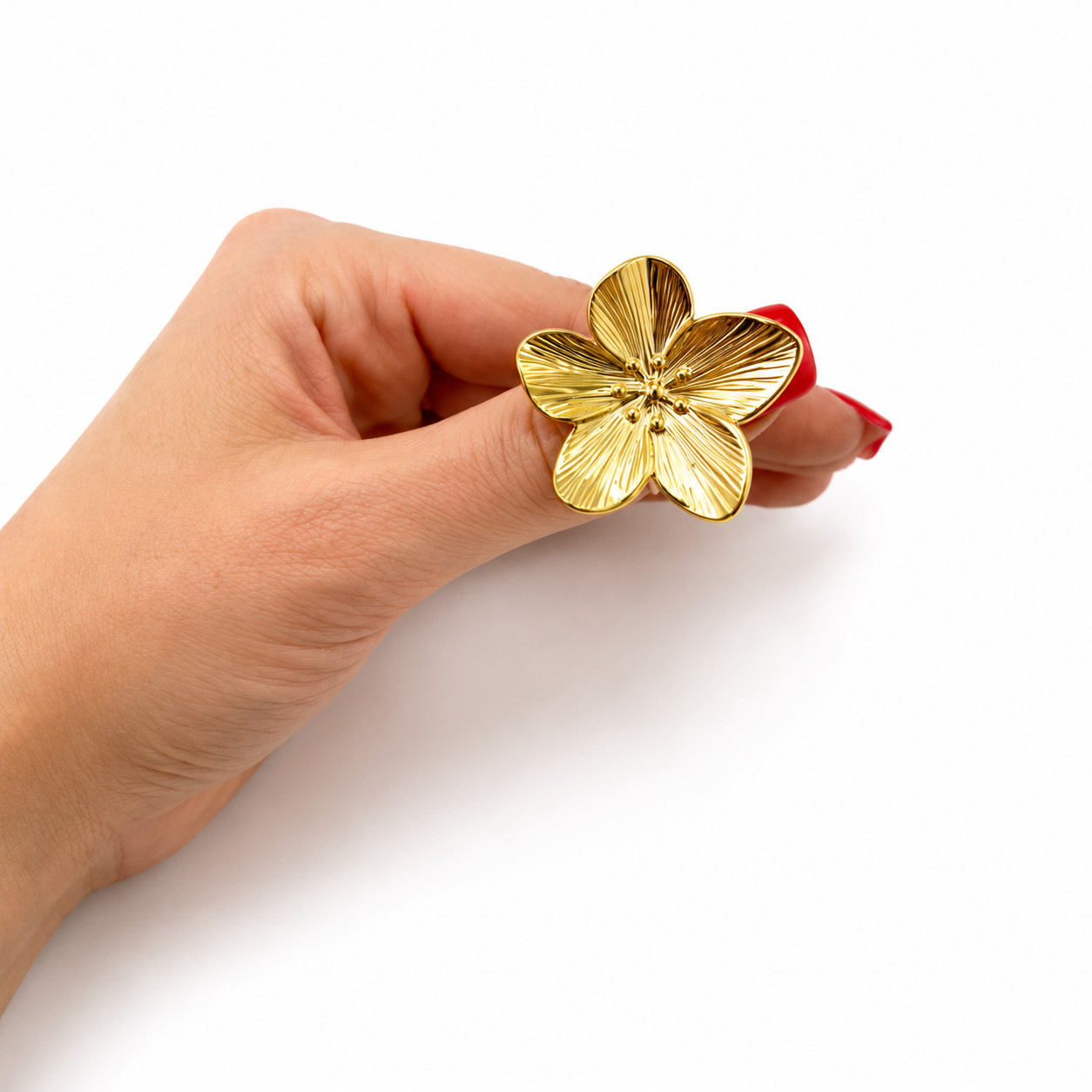 18k Gold Plated Stainless Steel Flower Petals Stud Earring and ring, Jewelry set