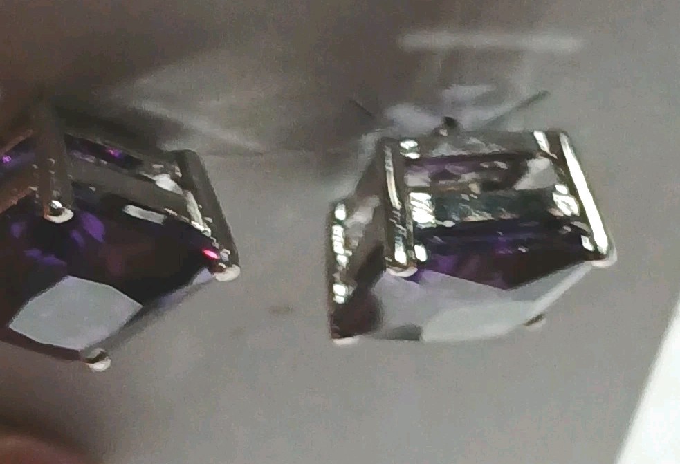 Cubic Zirconia Earrings Small Square Deep Purple