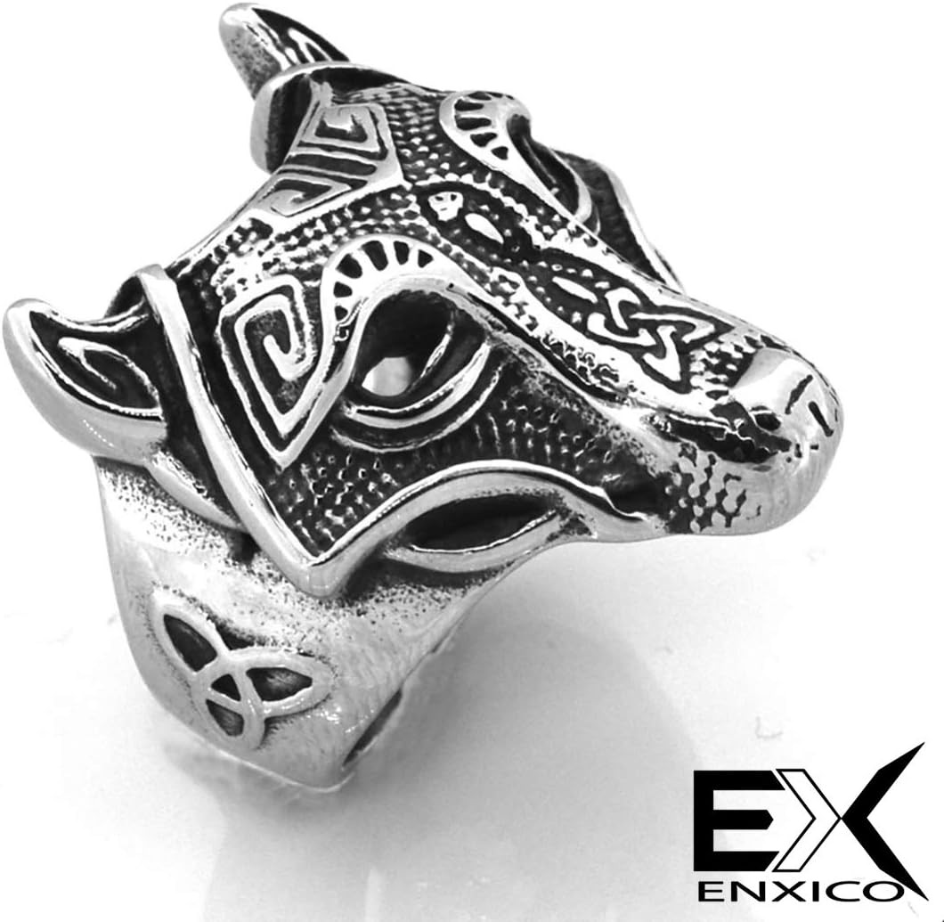 3pc Fenrir Wolf Head Ring 316L Stainless Steel Norse Scandinavian Viking Jewelry