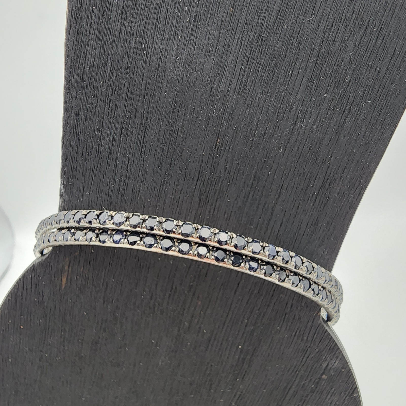 925 Sterling Silver Black Spinel Sapphire Eternity Bangle Bracelet Pair Stack 8