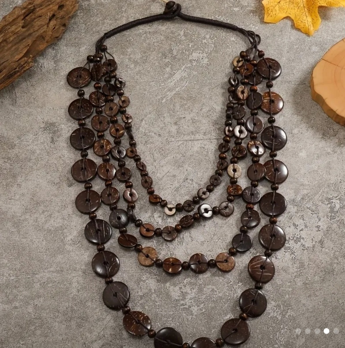 Brown Bohemian Multi-Strand Beaded Layered Statement Necklace Adjustable Cord