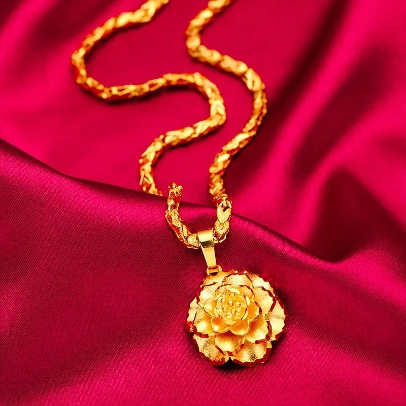 24K Gold panted Women’s Fashion Three-dimensional Flower Necklace Pendant