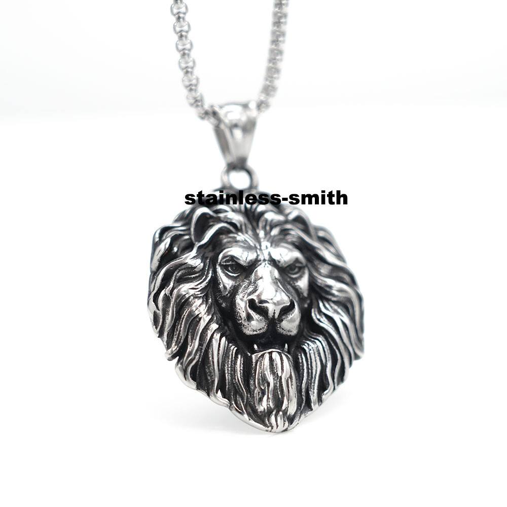 MENDEL Cool Mens Stainless Steel Lion King Head Pendant Necklace Silver For Men