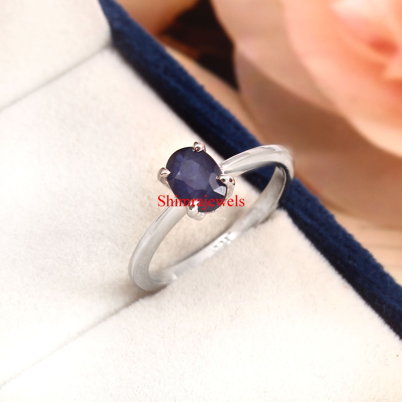 Heated Sapphire Gemstone With 18k White Gold Plated Silver Women’s Ring #186