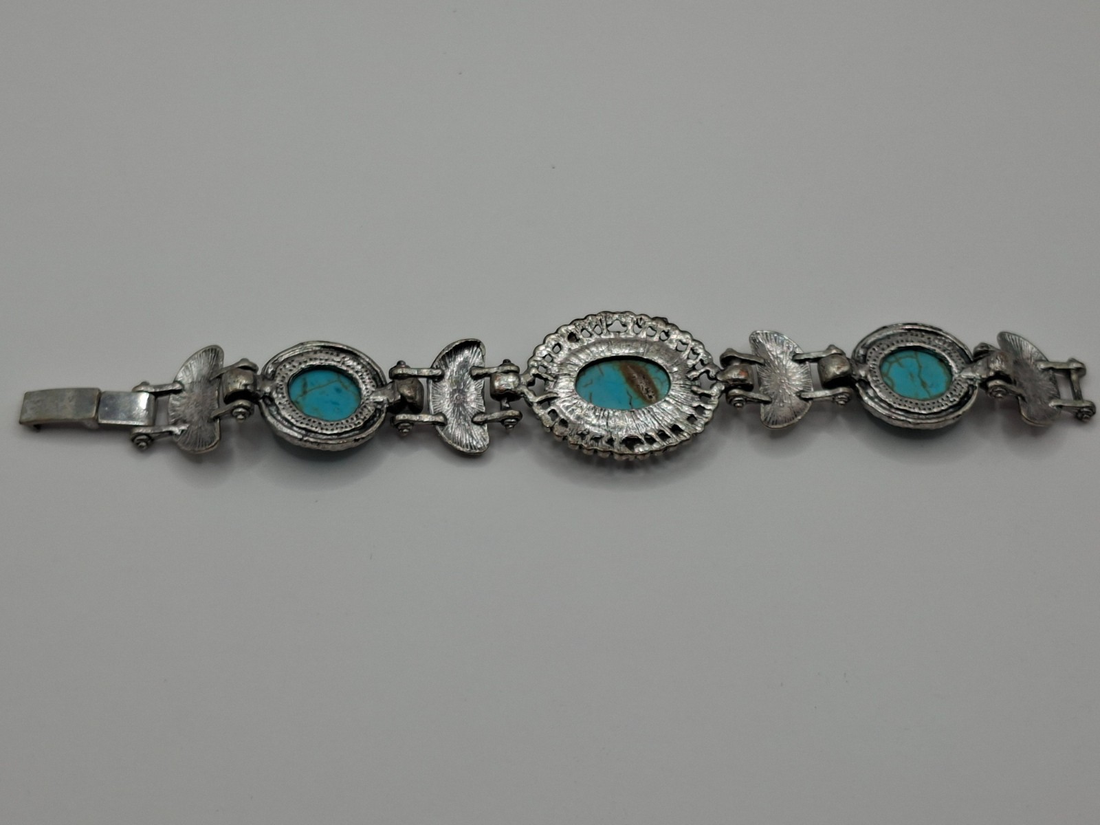 Turquoise Style Blue Stone Silver Tone Link Bracelet Boho Jewelry