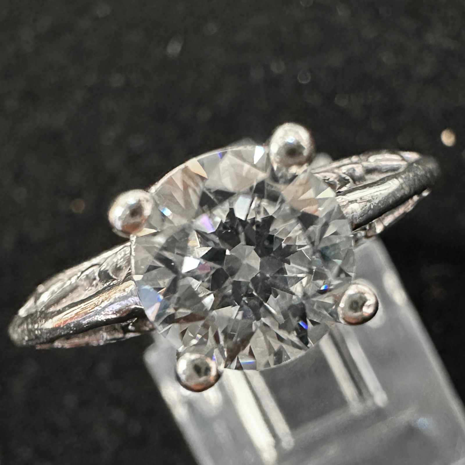 Unmarked Sterling Silver Engagement-Style Ring SZ 5.75 w Side Details & 6.5mm CZ