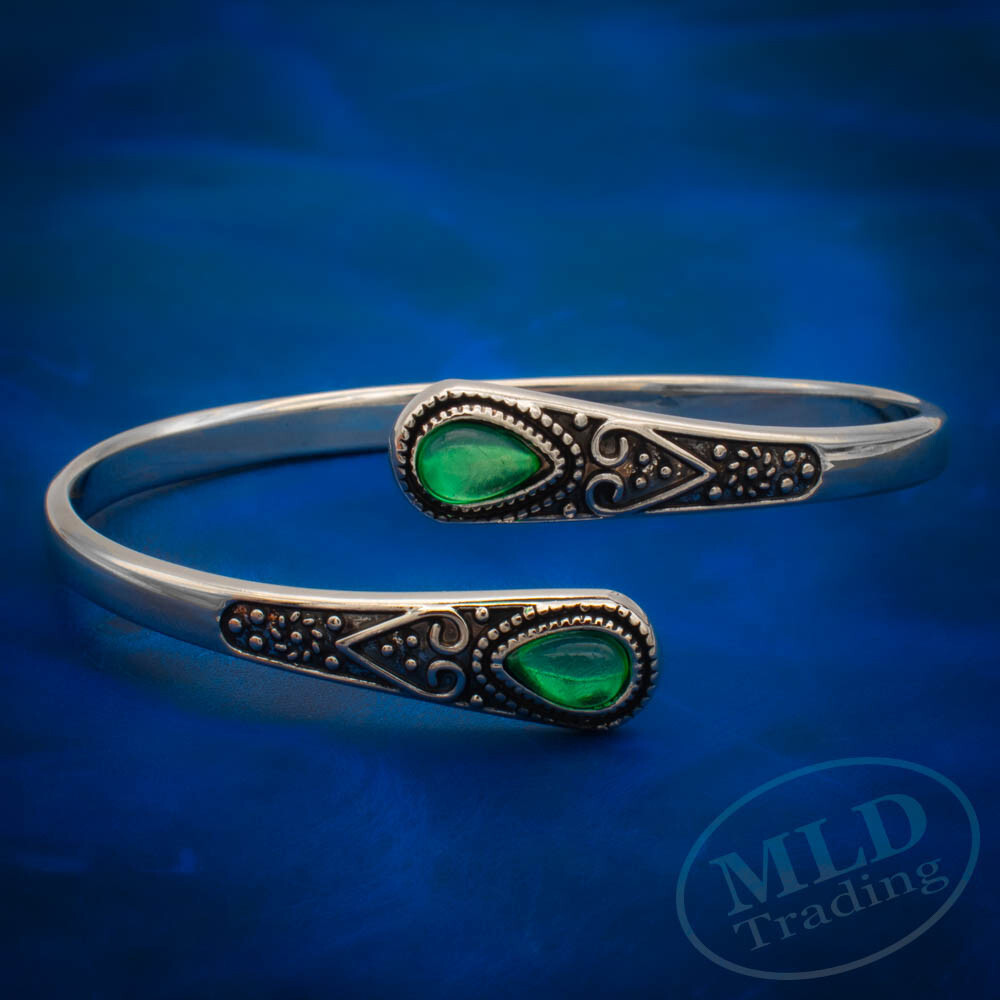 Antique-Style Green Agate Cuff Bracelet – 65mm Adjustable Zinc Alloy Bangle