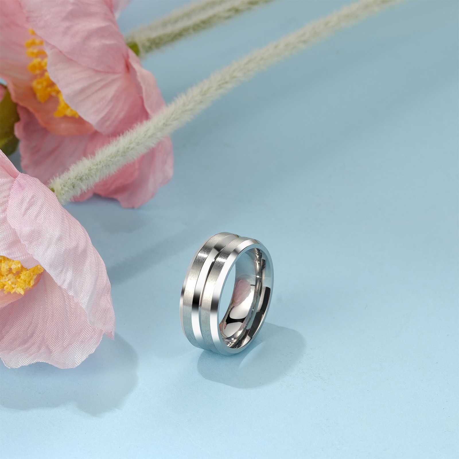 Couples Men Women Stainless Steel Ring Set Cubic Zirconia Stacking Wedding Band