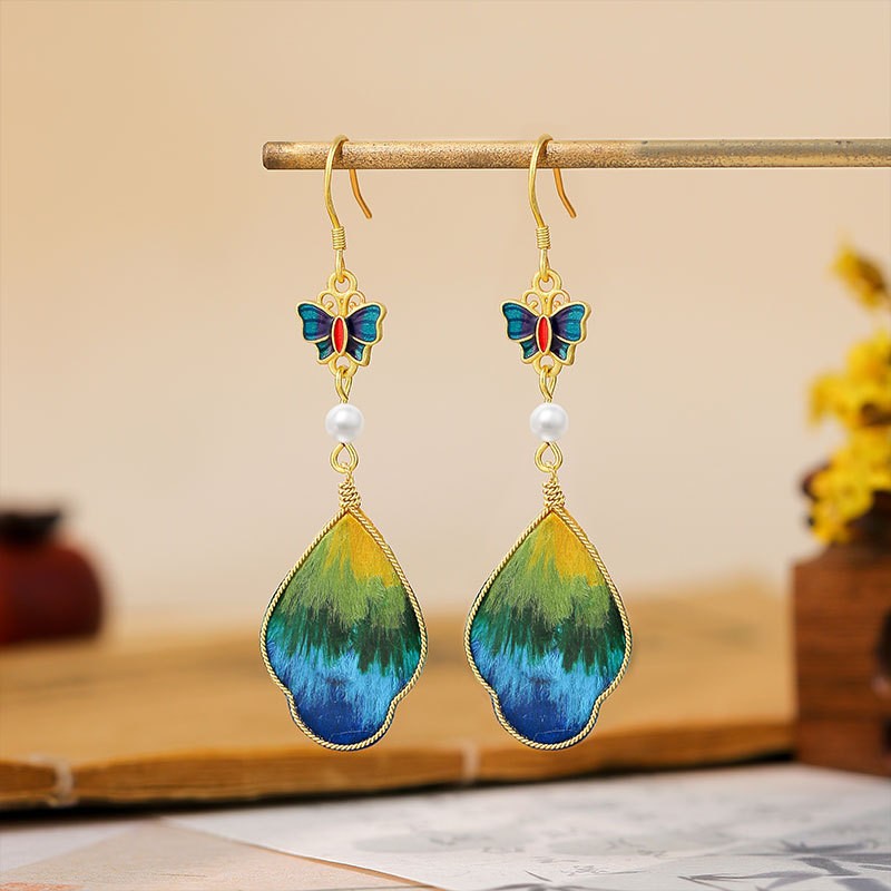 Handmade Velvet Flower Drop Earrings Chinese Hanfu Style Vintage Womens Jewelry