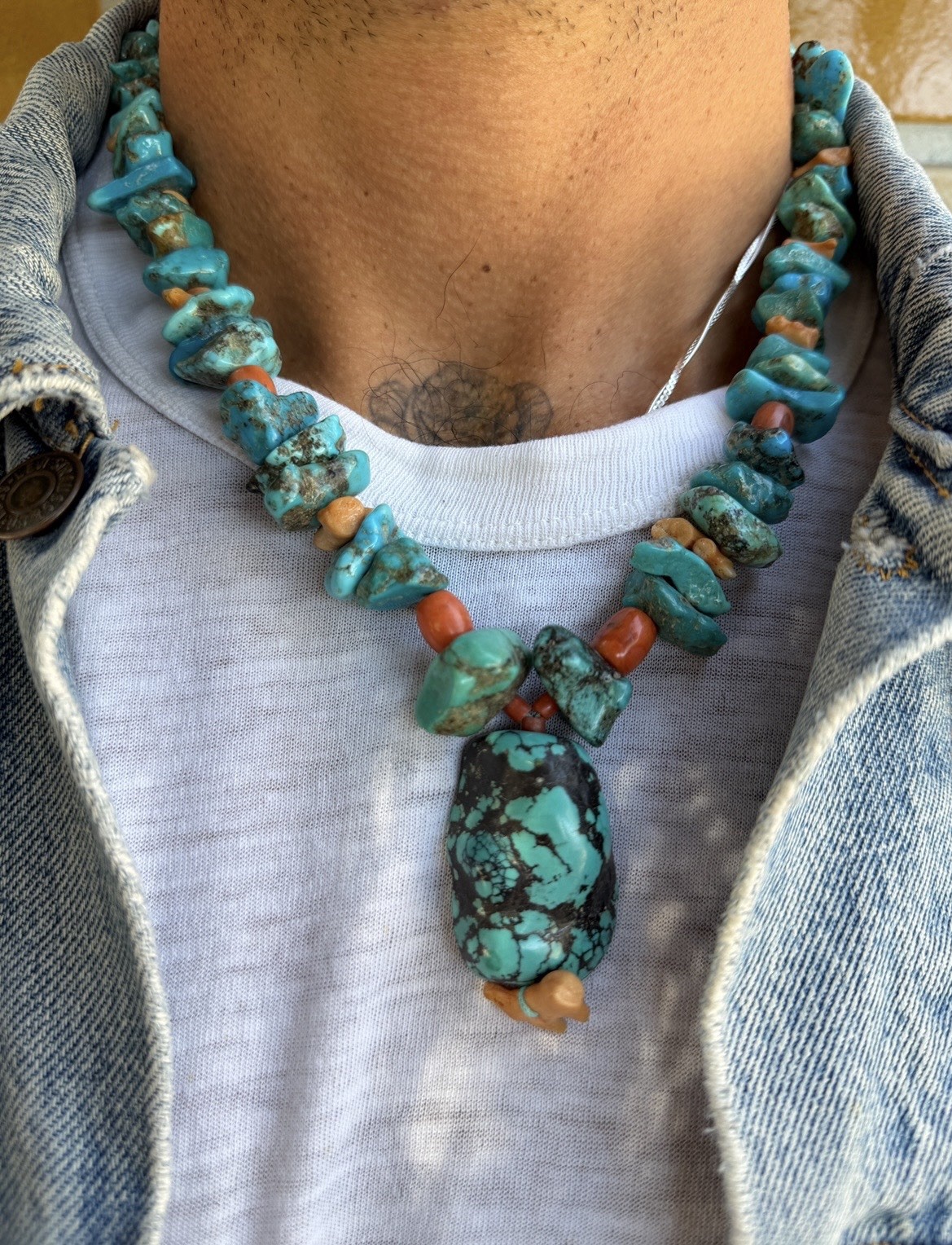 70s VTG Turquoise and Coral Chunky Necklace