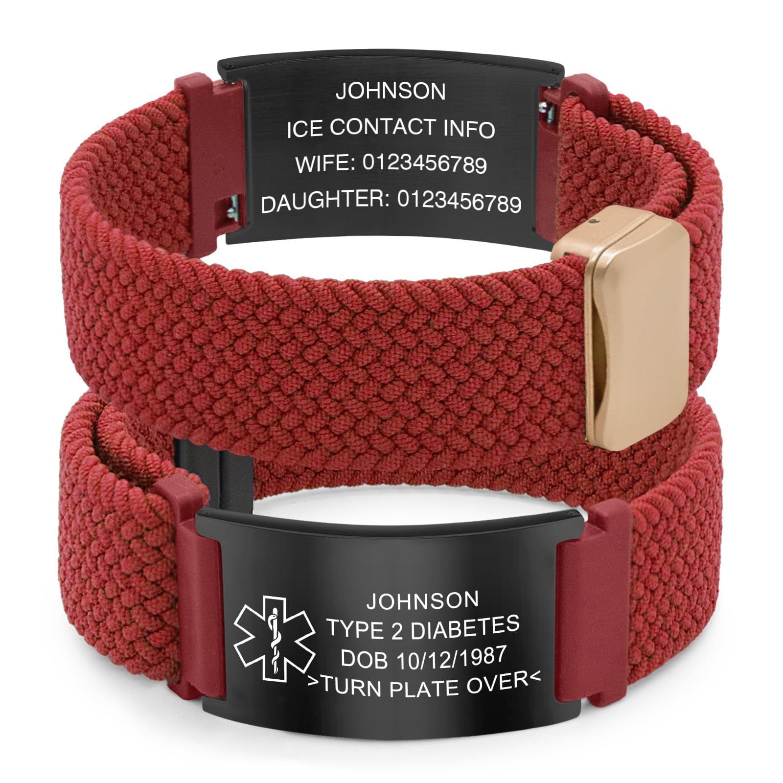 Free Engraving Personalized Medical Alert ID Bracelet Nylon Wristband Men Women