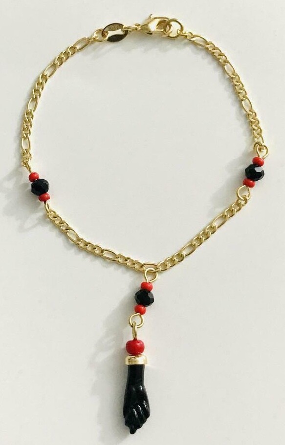 18K Gold Filled Azabache Bracelet Unisex Adult 6.75″ /Pulsera Azabache 6.75″-B46