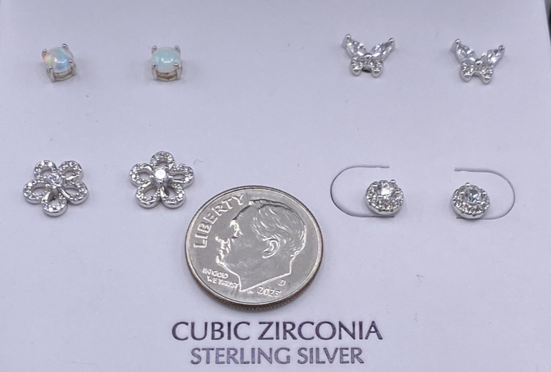 Giani Bernini Sterling 4-Pair Silver Synthetic Opal & CZ Stud Earrings Gift Box