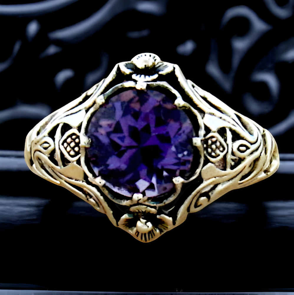ART NOUVEAU STYLE 925 SILVER COLOR CHANGING SIMULATED ALEXANDRITE RING #326