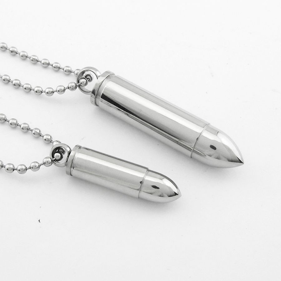 Cremation Stainless Steel Bullet Urn Necklace Ash Keepsake Memorial Pendant Mens