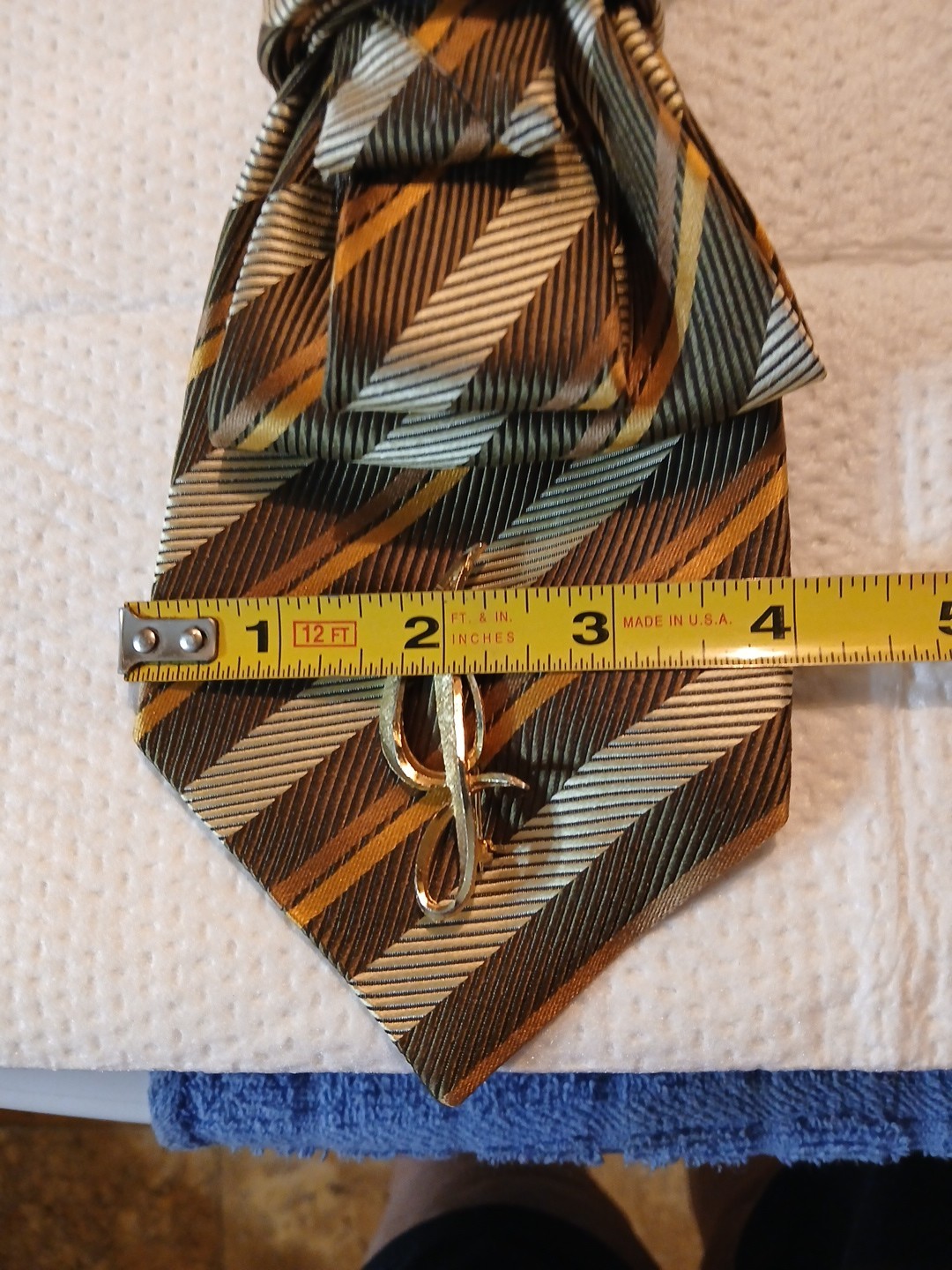 Womens Tie Necklace Repurpose Color Brown & Tan Comes With Broch & Necklace