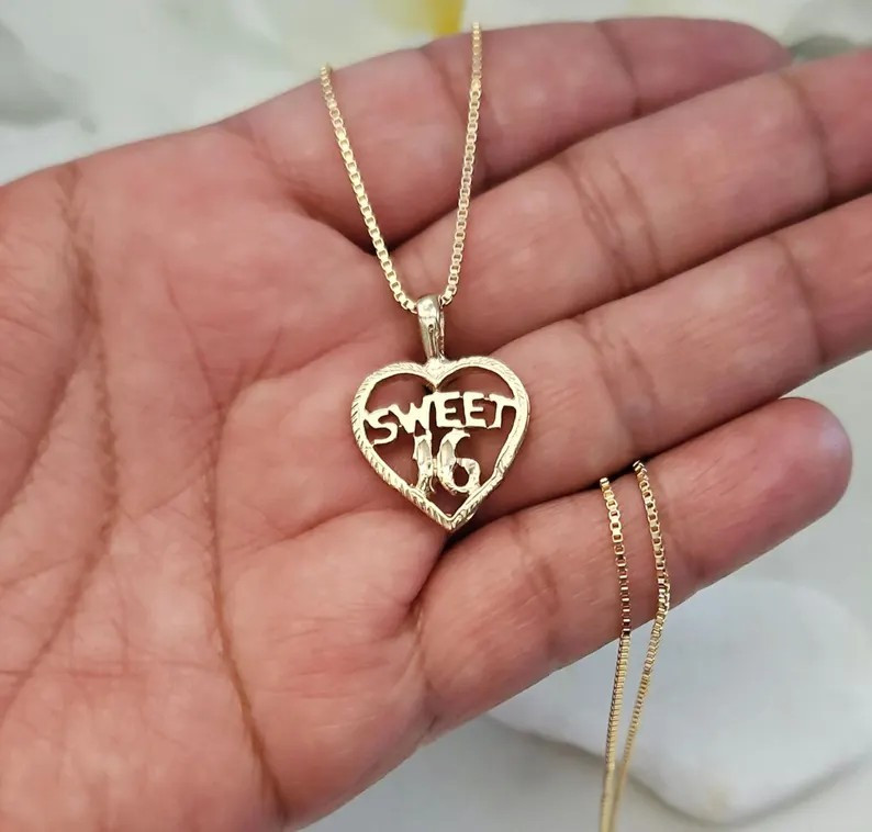 Gold Sweet 16 Necklace, 14k Heavy Plated Gold, Sweet Sixteen Necklace