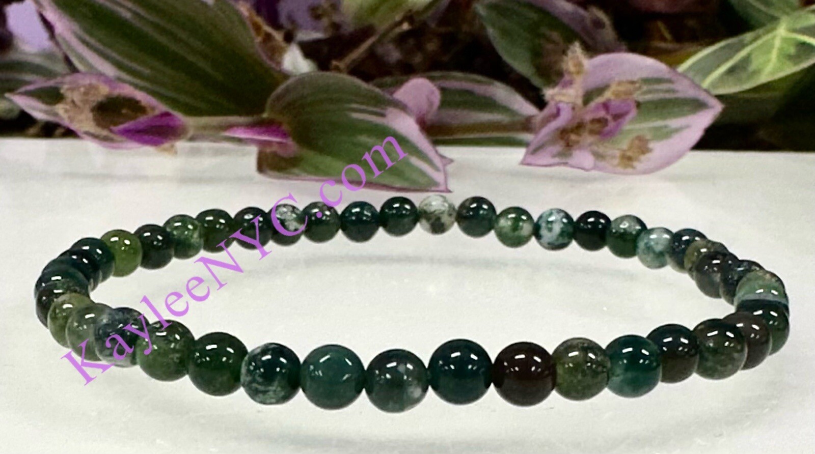 Wholesale Lot 6 Pcs Natural Moss Agate 4mm 7.5” Crystal Stretch Bracelet