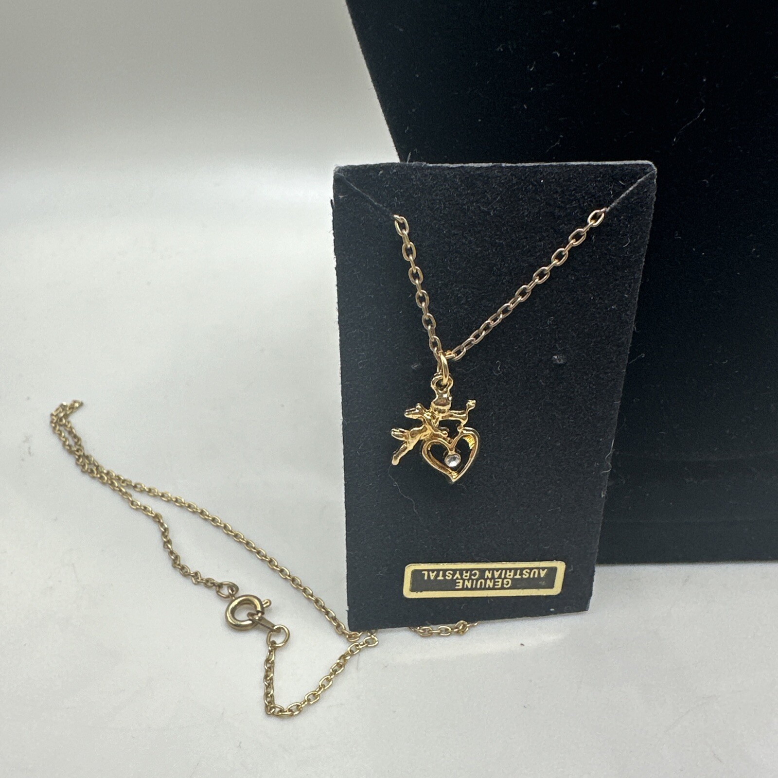 NWOT Gold Tone Genuine Austrian Crystal Guardian Angel Necklace