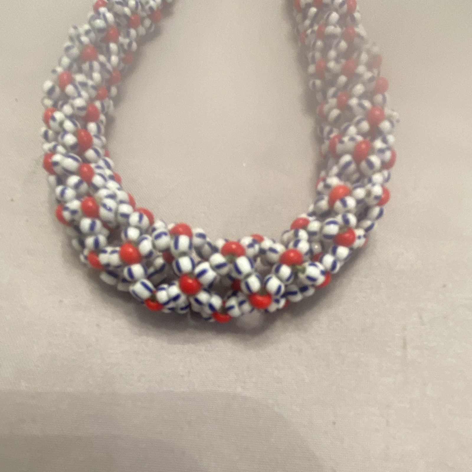 Red White & Blue Beaded Statement Strand Necklace 24in No Stone Vintage
