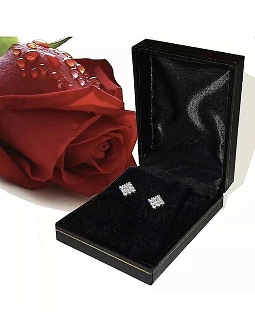 2Ct Princess-Cut Lab Created Stud Earrings 14k White Gold Plated 6mm Push Back