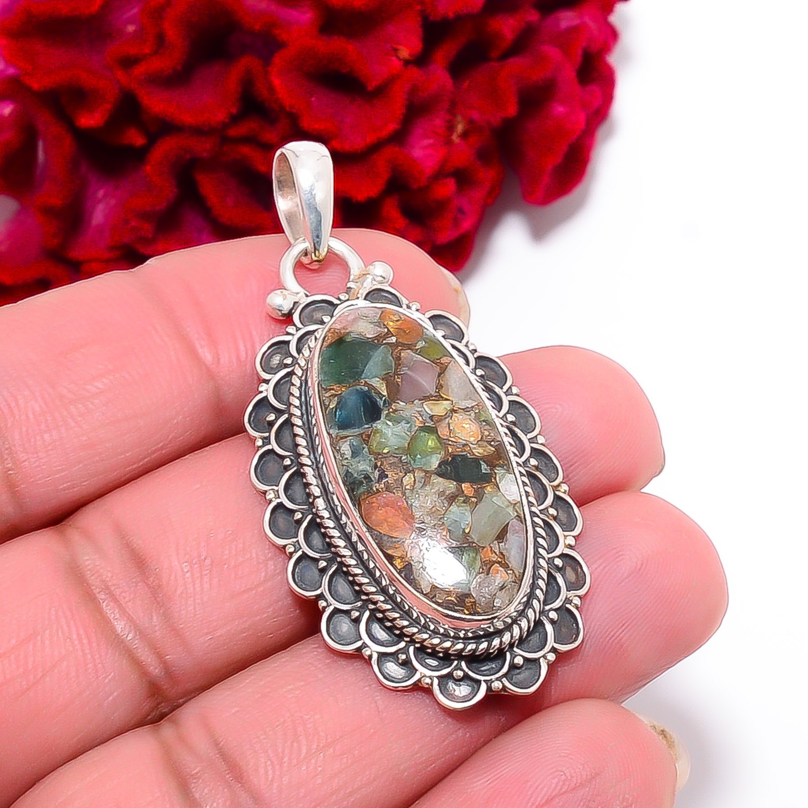 Copper Tourmaline – Brazil Handmade 925 Sterling Silver Pendant 2.03″ P99944