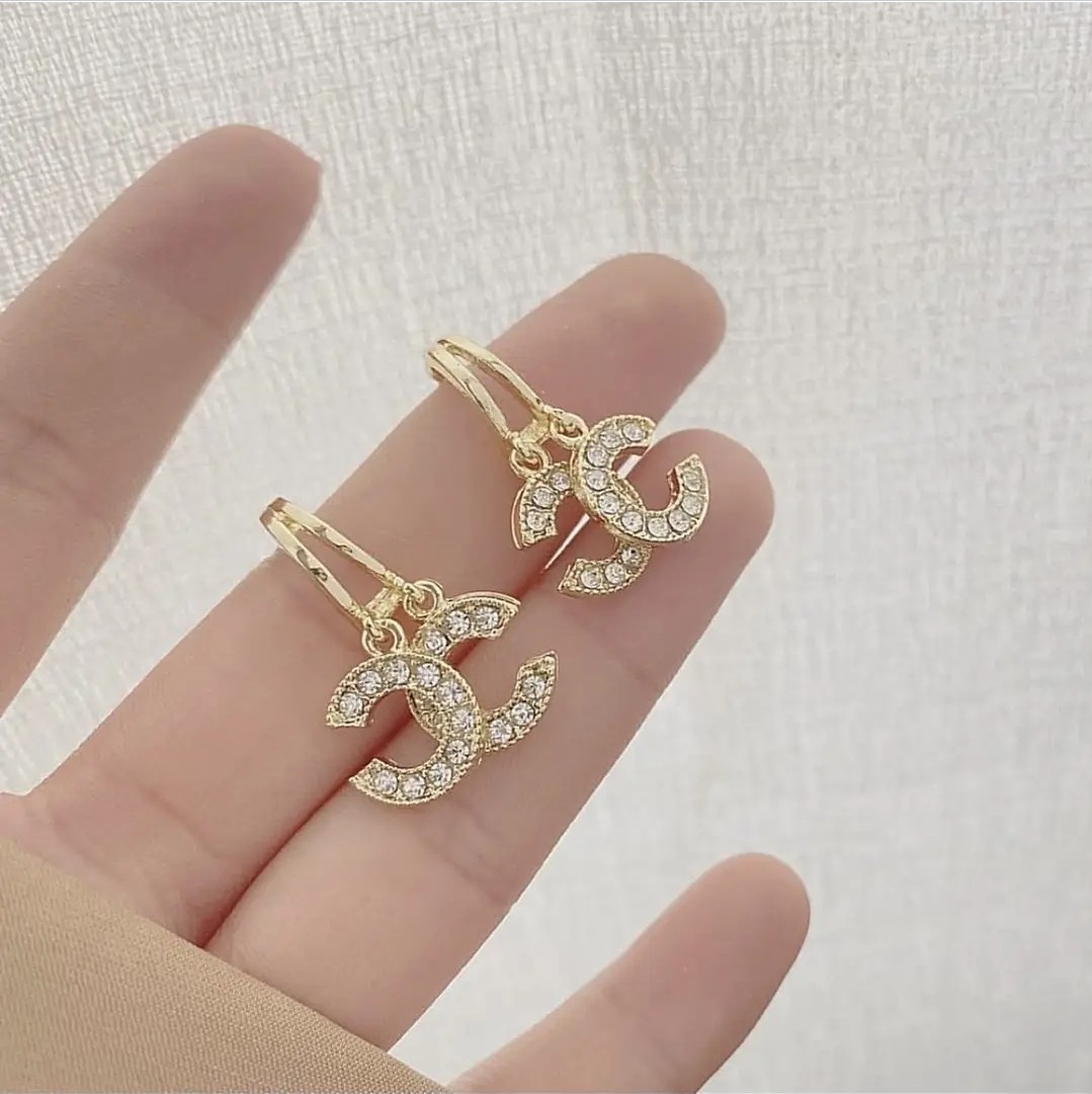 C-shaped Light Gold Plated Crystal Fashion Earrings With Silver Post
