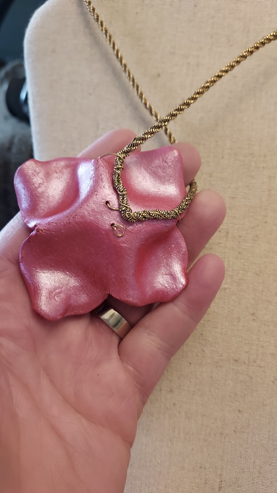 Pink Dogwood made of leather Floral statement necklace