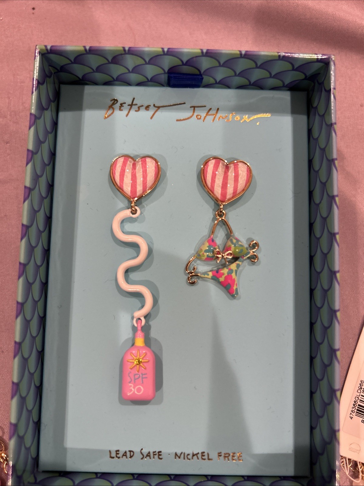 Betsey Johnson Charm Bracelet & Sunscreen Bottle Bikini Mismatch Earrings HTF