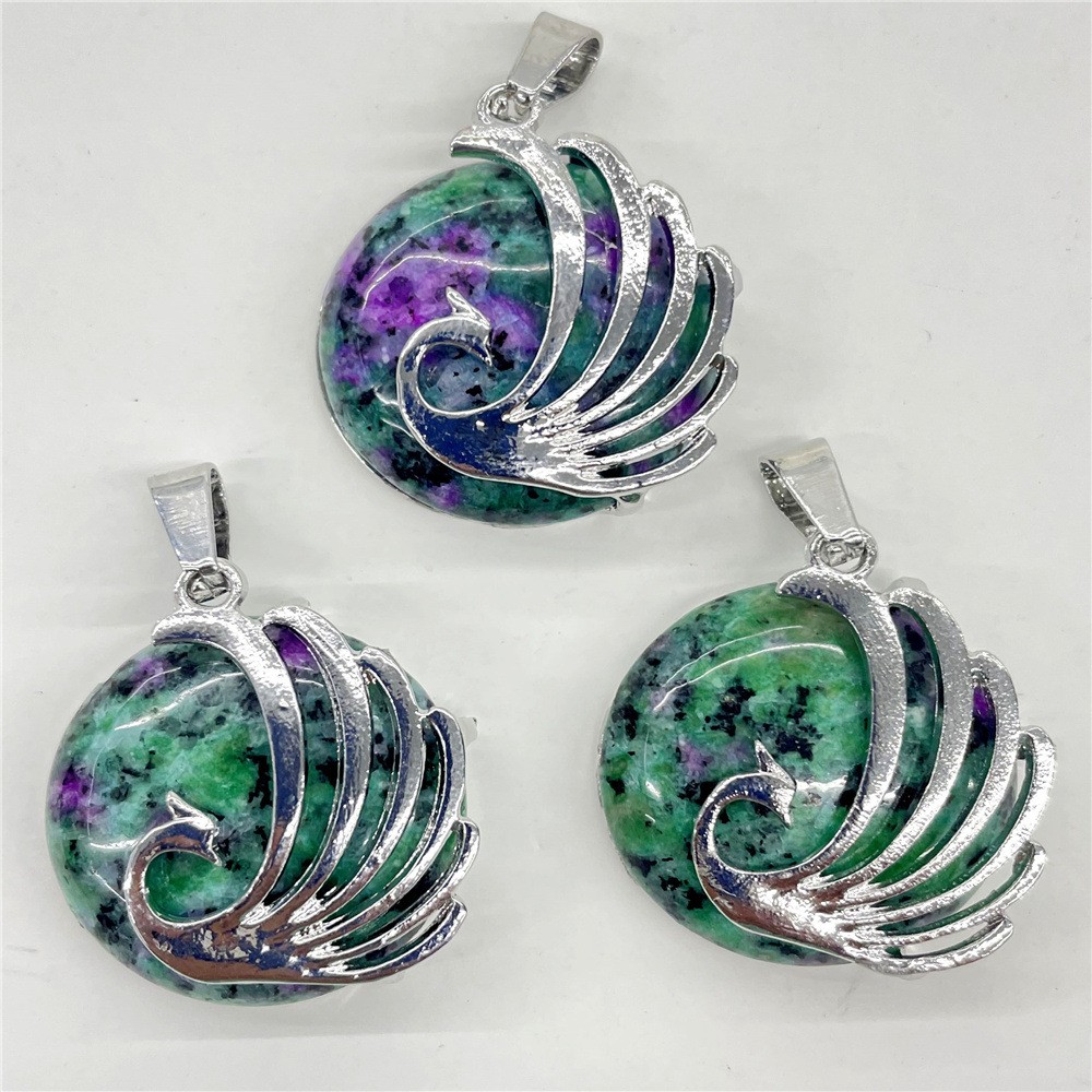 10pcs Mixed Natural Stone Round Peacock Pendants Healing DIY Jewelry Making