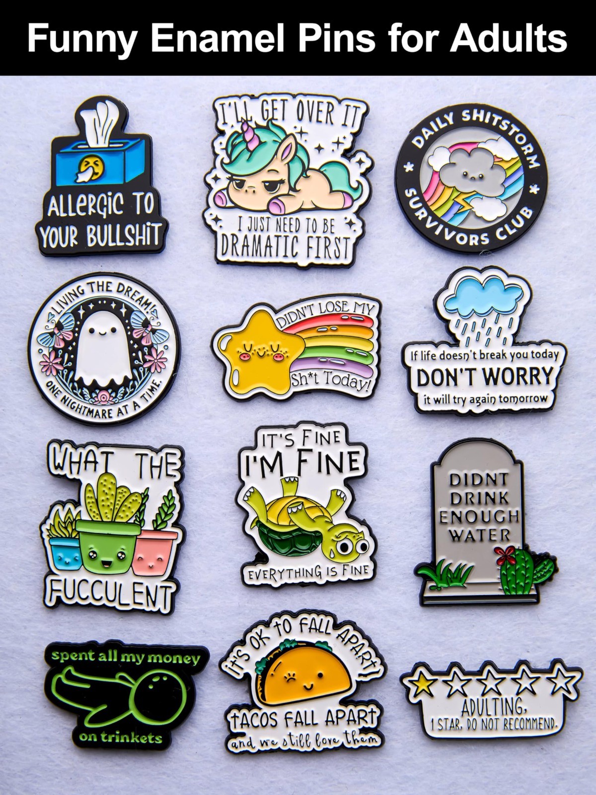 Humorous Enamel Pins for Adults – Funny Metal Pins for Backpacks, Jackets & Hats