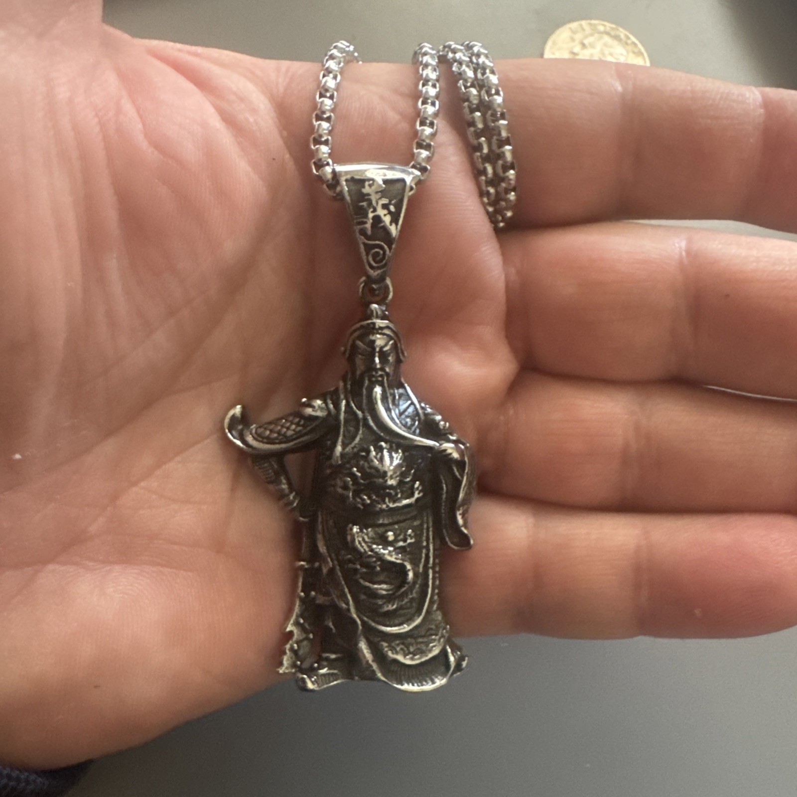 Guan Yu Gong Chinese General 3 Kingdoms Pendant Stainless Steel 24 Inch Chain