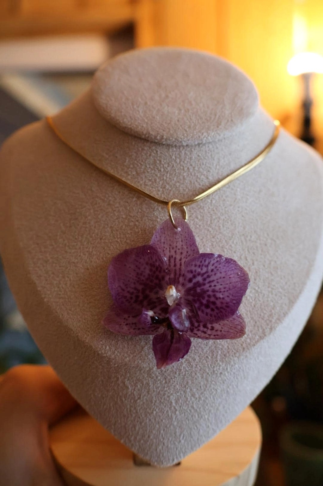 **Orchid Necklace with Real Purple Flower Resin Handmade Jewelry Gift**