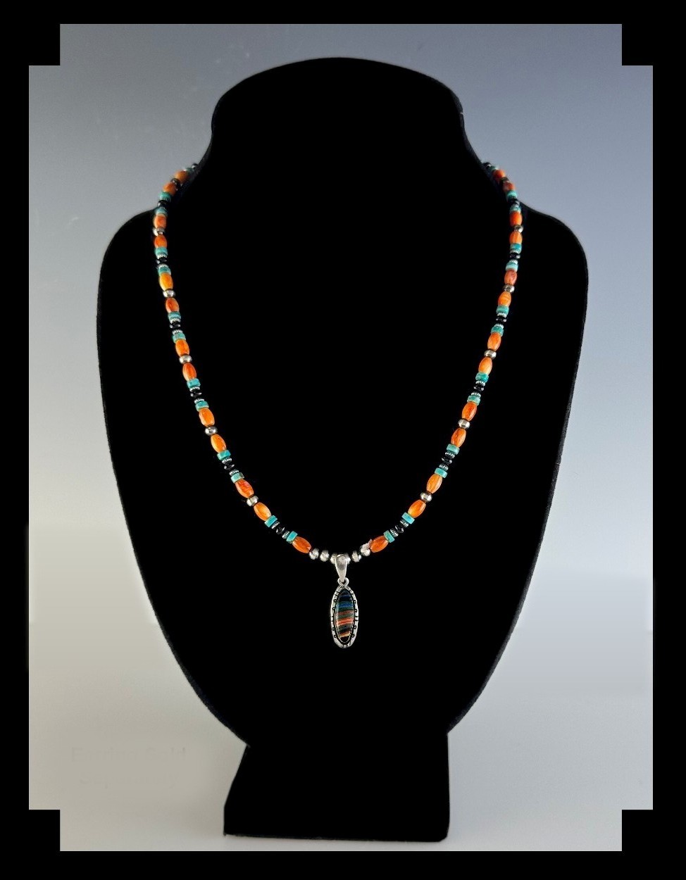 White Fox Multi Gemstone Necklace with Rainbow Calsilica Pendant