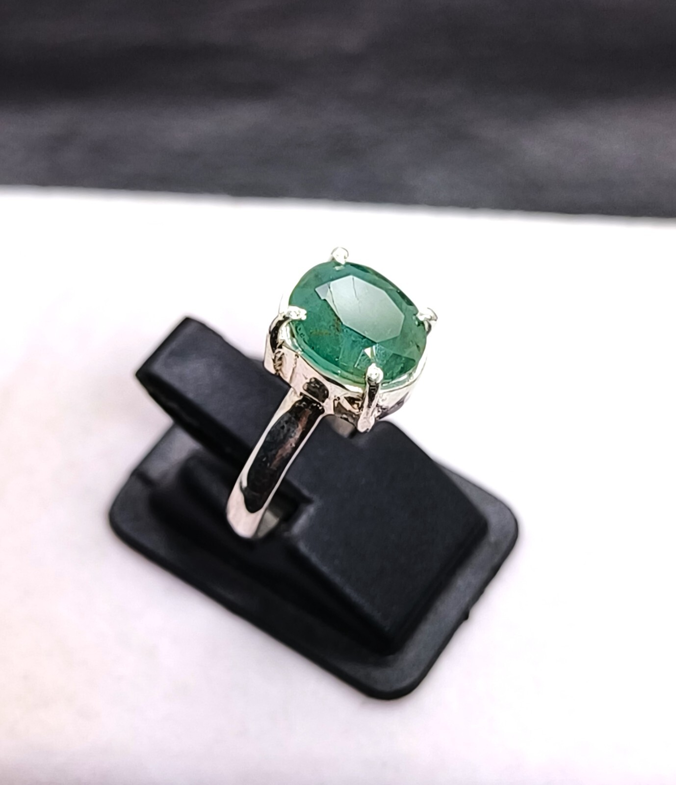 Natural Zambia Emerald Silver Ring Zambia Green Emerald Ring Stone US Size 7