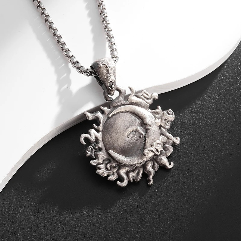 Sun Moon Kiss Necklace Jewelry Silvery Couple Love Pendant