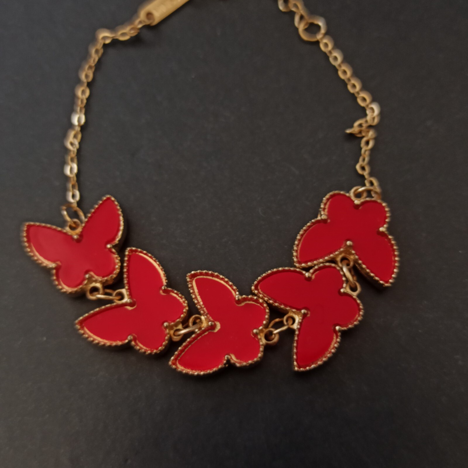Butterfly Bracelet Red Gold Tone Fashion Signed MINISO Gift Charm Modern Trendy