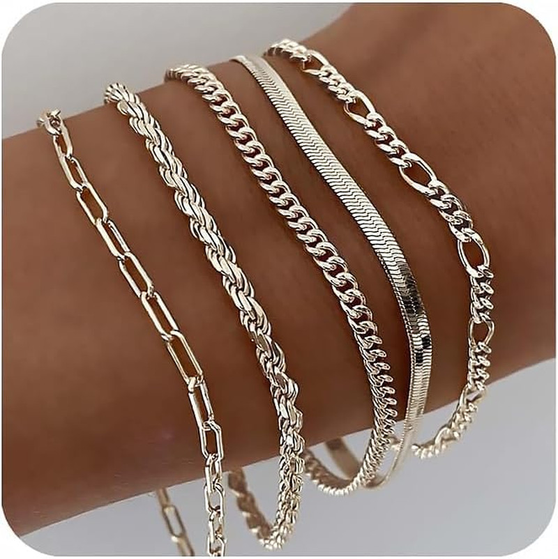 Gold Bracelets for Women Waterproof, 14K Real Gold Jewelry Sets for Women Trendy