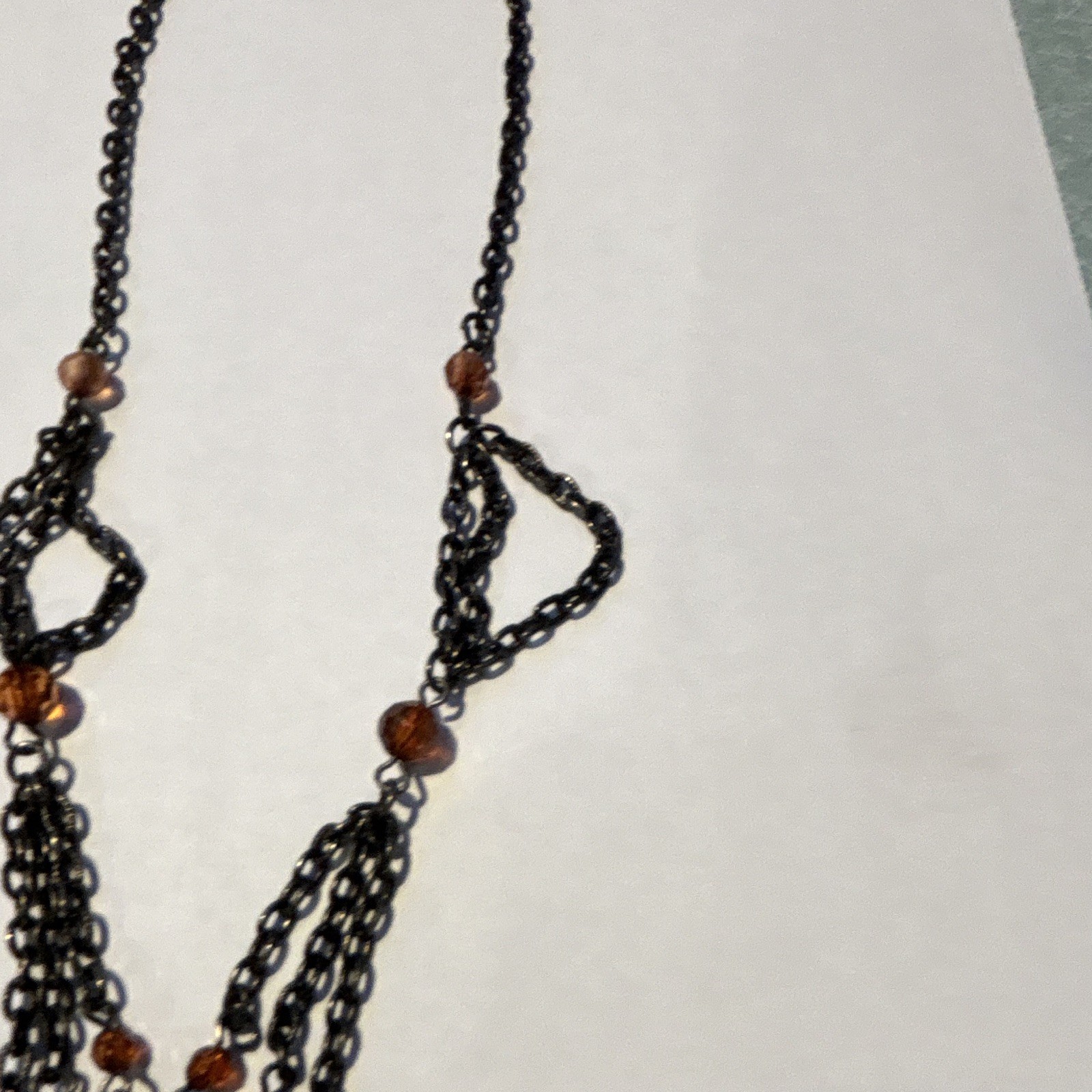 Black Metal Oval Charm Pendant Necklace 18in Cable Chain Lobster Amber Beads