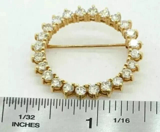 2 Ct Round Cut Simulated Diamond Women Circle Brooch Pin 14k Yelllow Gold Plated