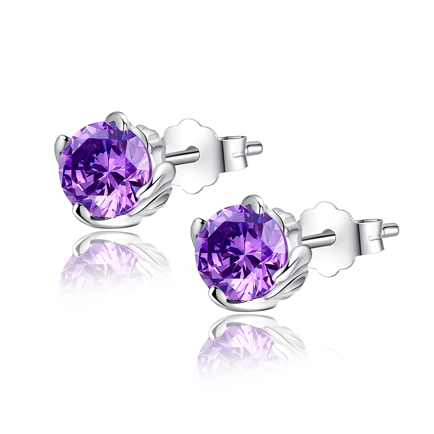 Women’s Sterling Silver 1.0 CTW Round Shaped Simulated Amethyst Earrings Studs
