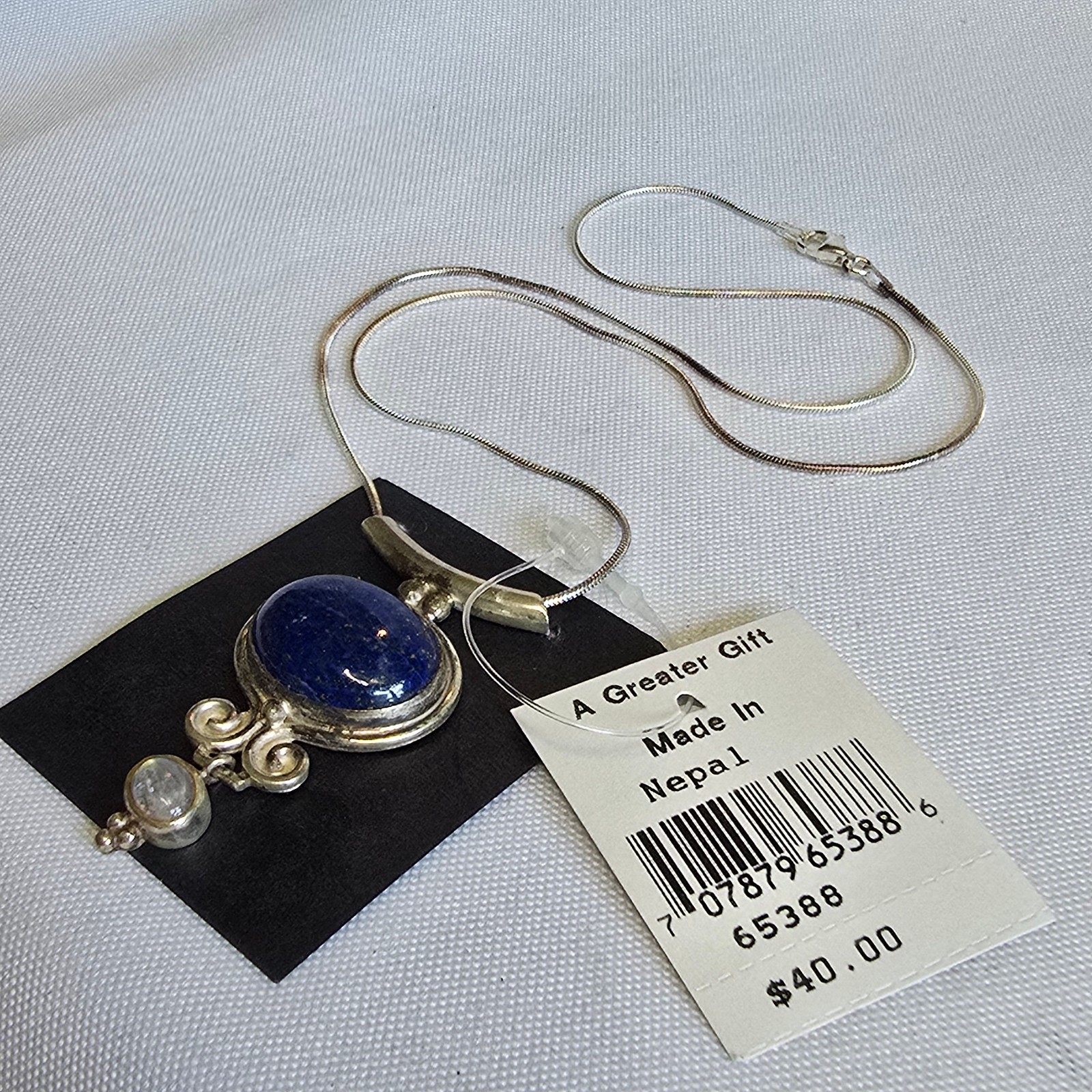 Sterling Silver SERRV Necklace 13.1g Jewelry 17.5″ Chain Lapis Look *READ*