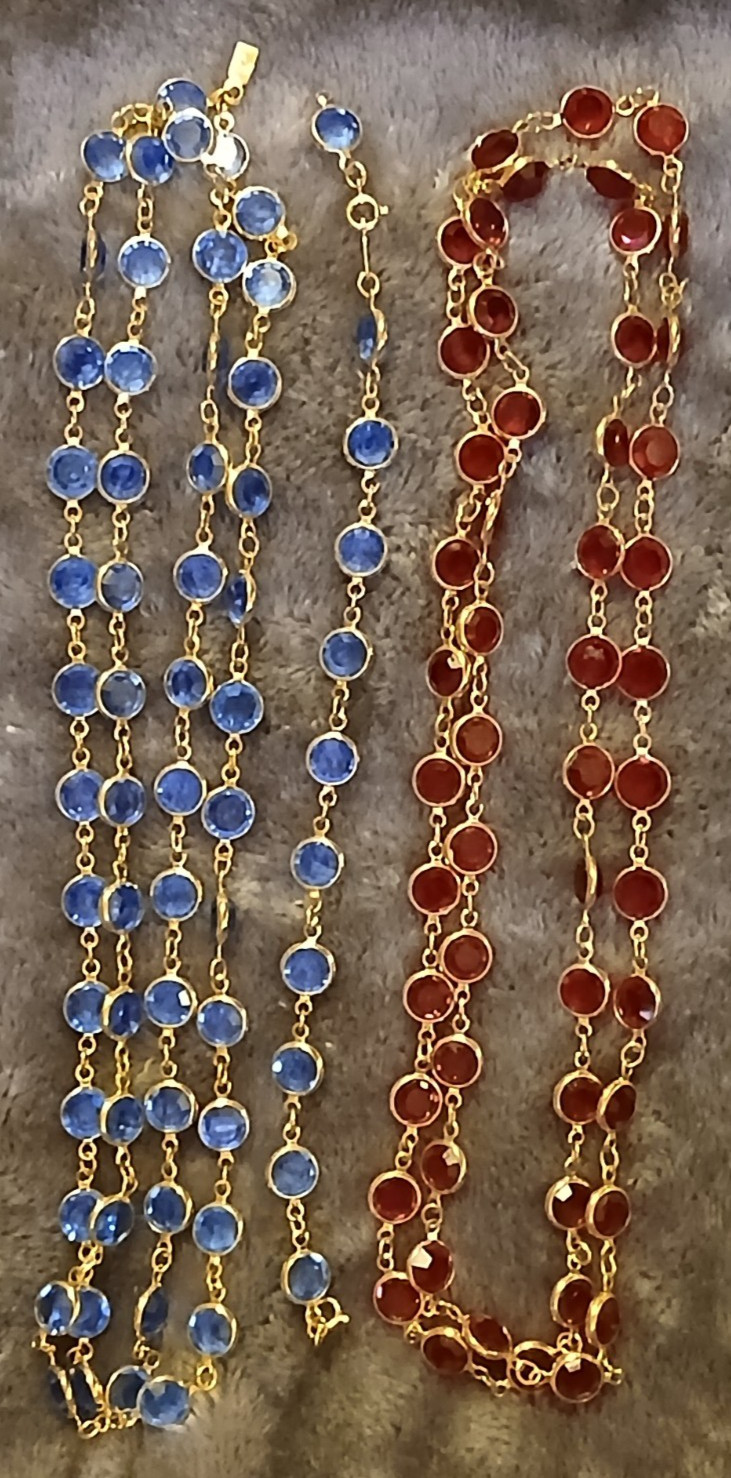 Swarovski Crystal – 2 Open Bezel Necklaces & 1 Bracelet – Blue/Red Gold Tone